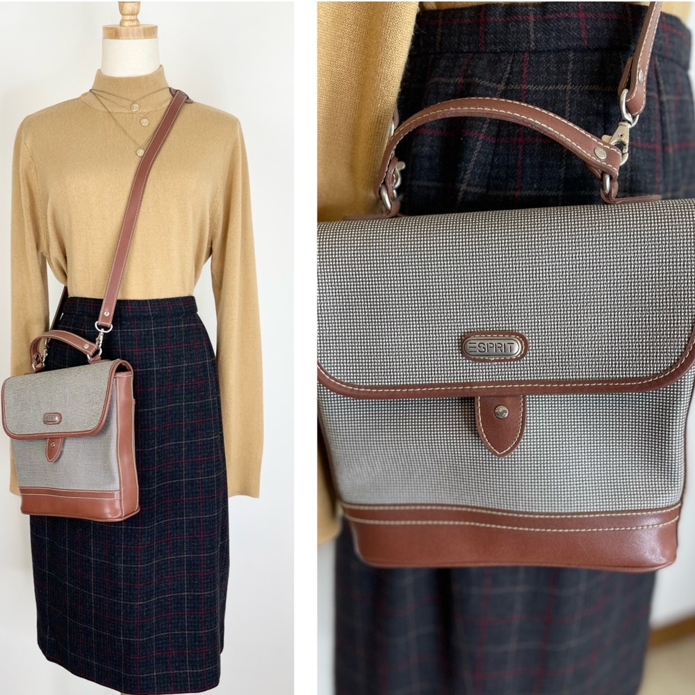 Vintage Esprit Crossbody Handle Bag Purse | Brown Check Pattern